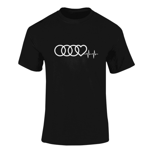 Marškinėliai Audi "Heart Beat“ – stilingi unisex marškinėliai iš 100 % medvilnės su Audi širdies pulso dizainu