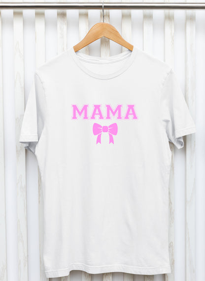 Marškinėliai „Mama su vaikų vardais ant rankovės“ – priekinė pusė, minimalistinis dizainas