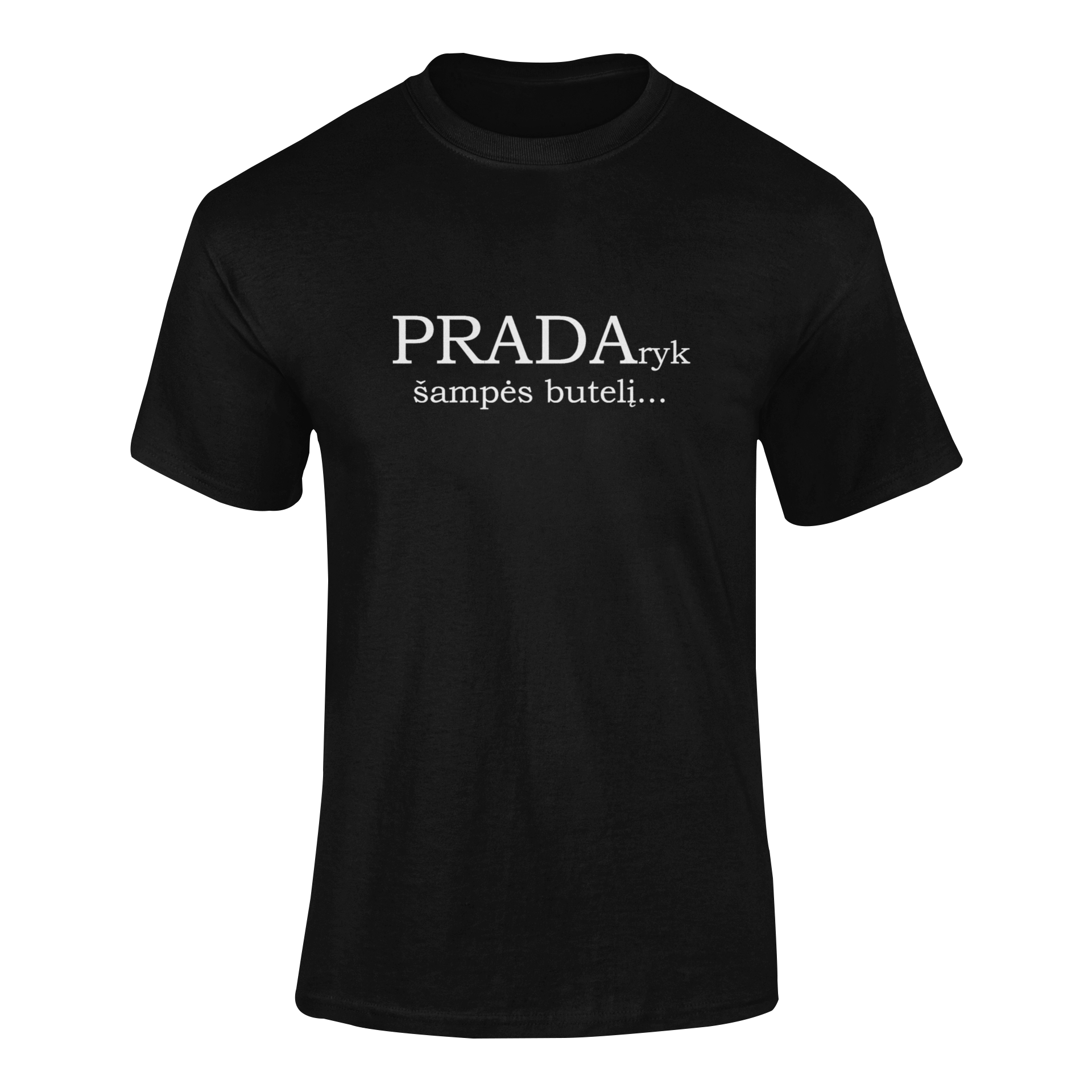 Marškinėliai „PRADAryk šampės butelį“ – unisex marškinėliai su vakarėlio fraze