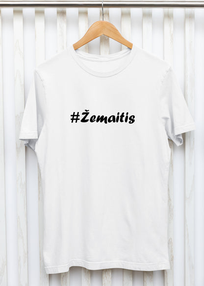 Marškinėliai „Žemaitis\ė“ – priekinė pusė su minimalistiniu tekstu